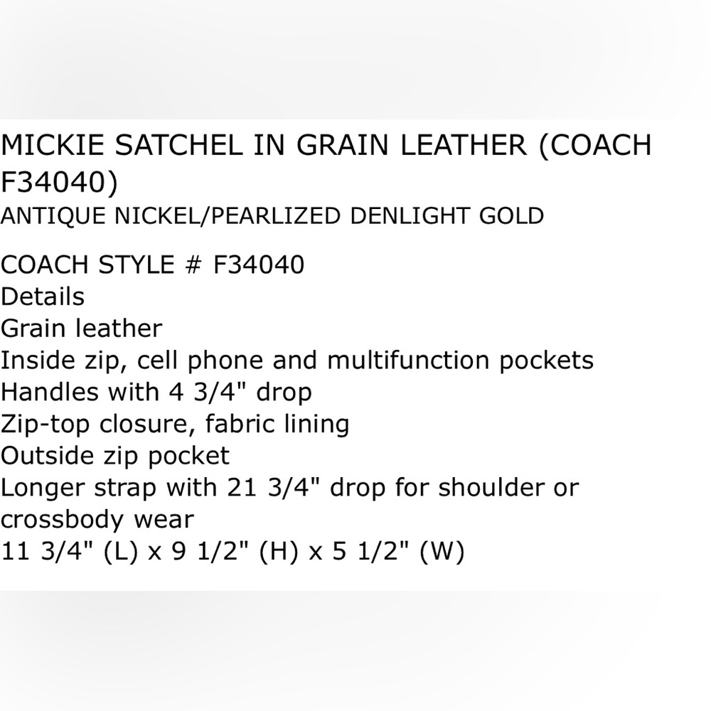 Coach Mickie Satchel in grain pearlized leather NWT - Picture 13 of 13